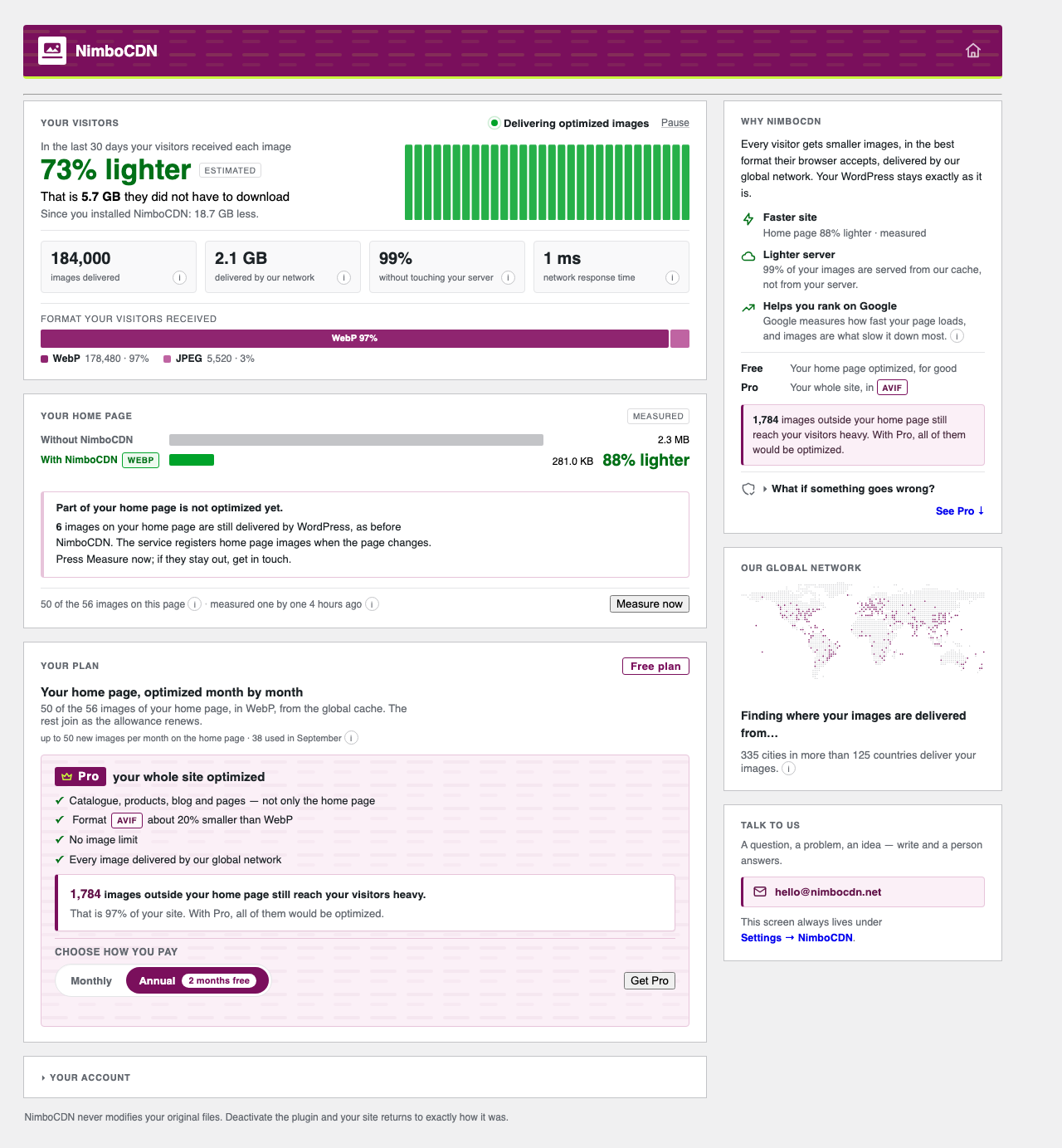 The connector dashboard on the free plan